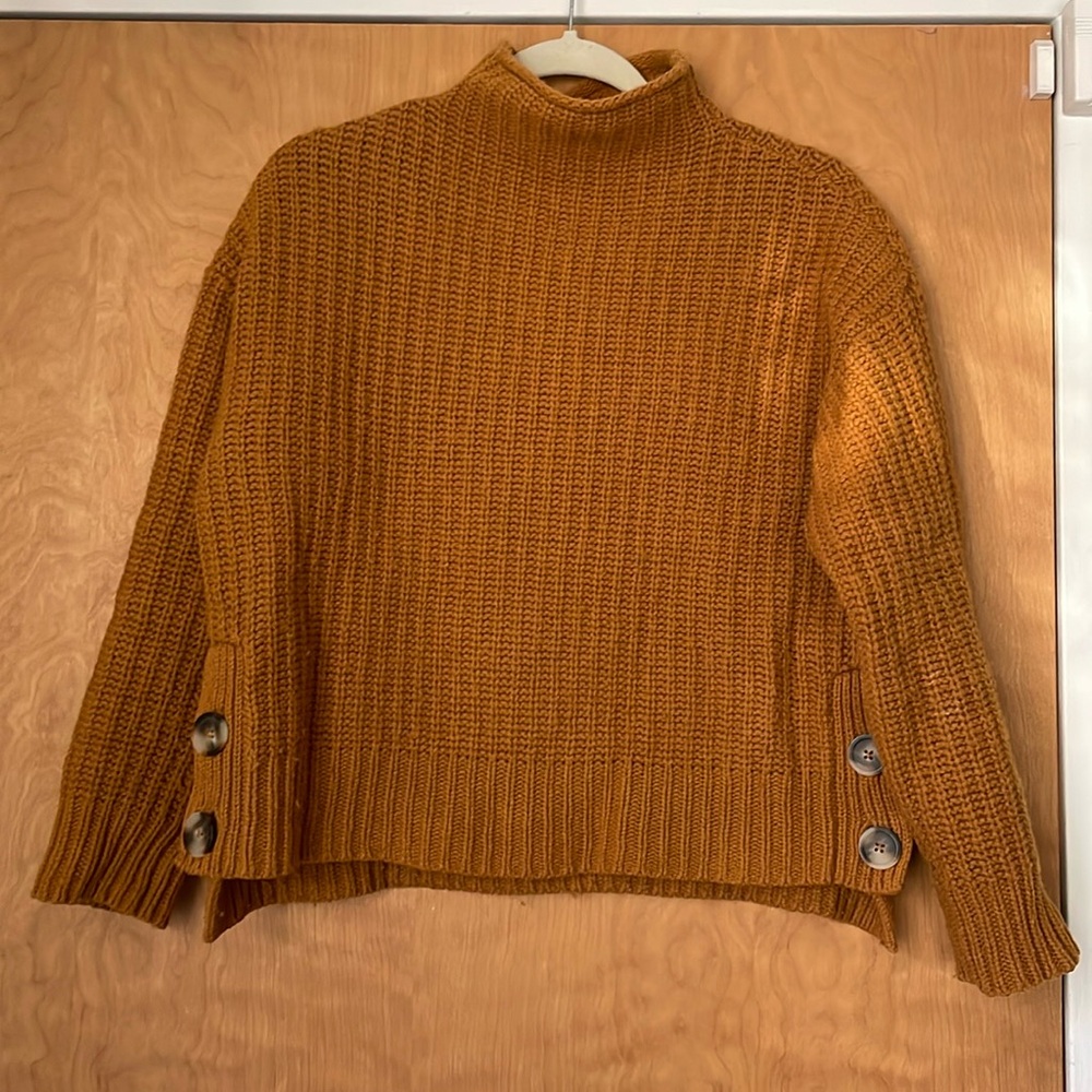 Madewell ribbed mock neck sweater with button detail